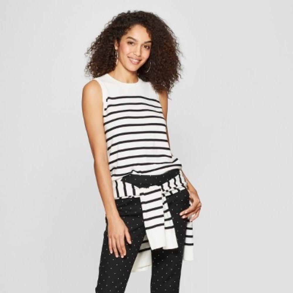 A New Day Black/Cream Striped Sweater Tank Top - NWT
